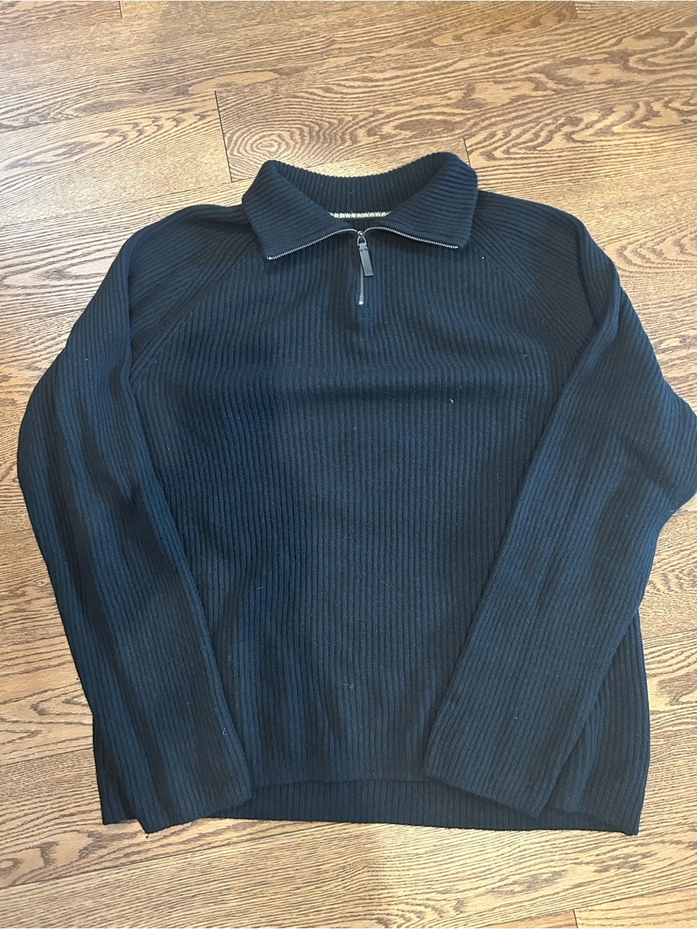 GAP Black Ribbed Quarter-Zip Sweater